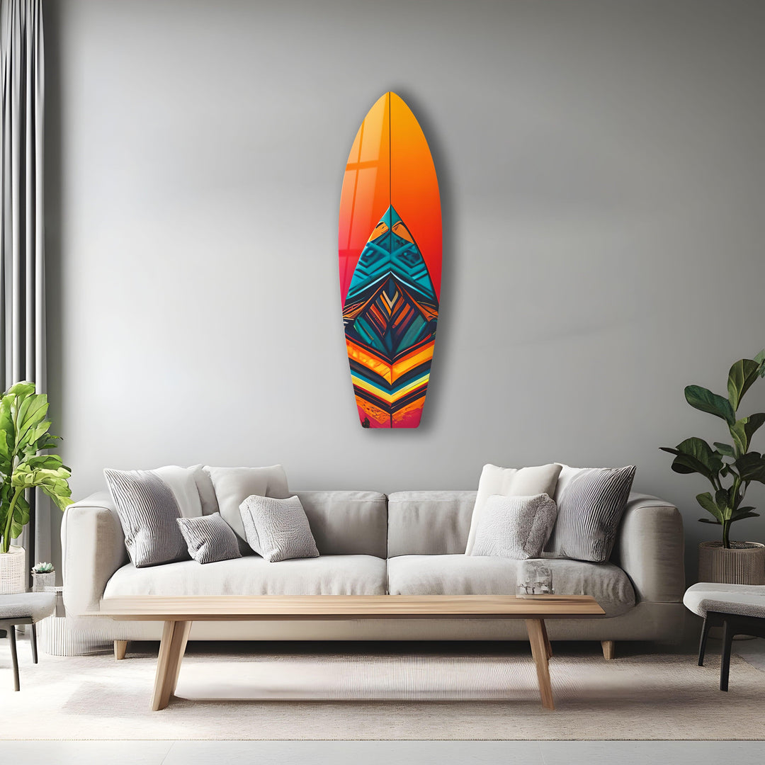 Blue Orange Details Surfboard Wall Art