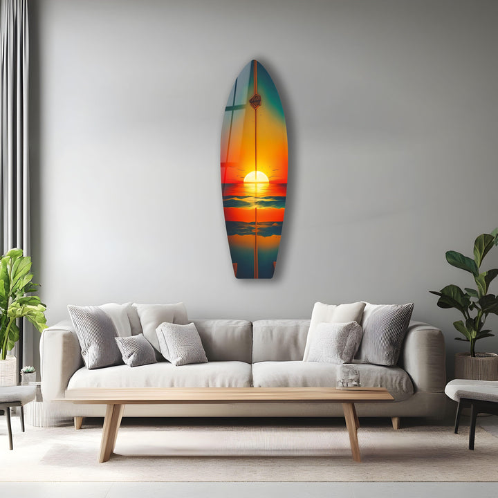 Sunset On The Beach Surfboard Wall Art