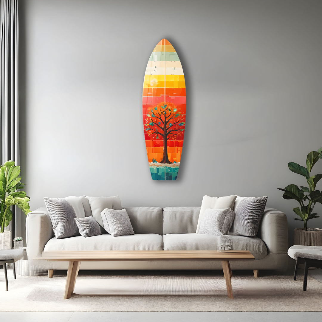 Stained Tree Orange Surfboard Wall Art