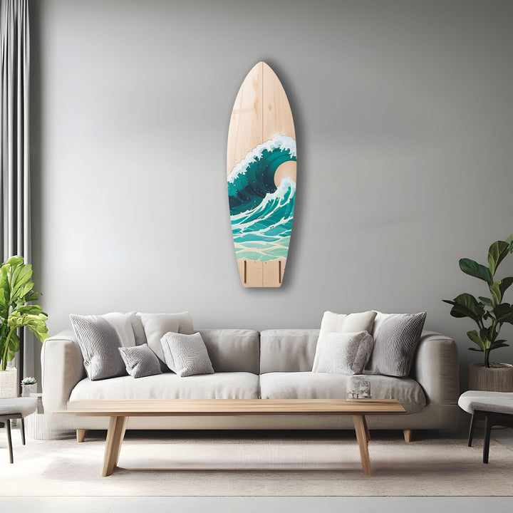 Beige & Ocean Waves Surfboard Wall Art