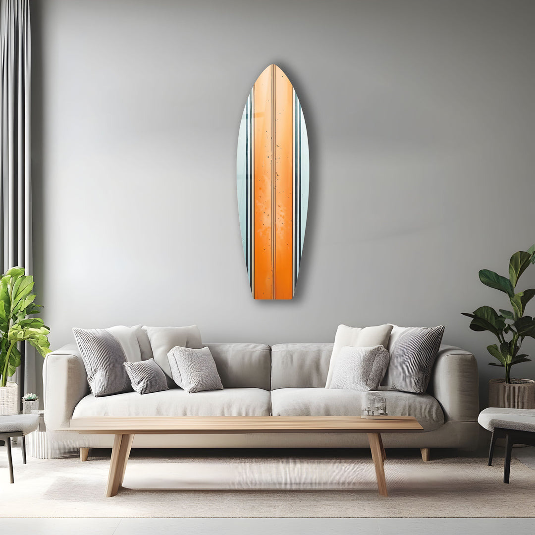 Orange White Lines Surfboard Wall Art