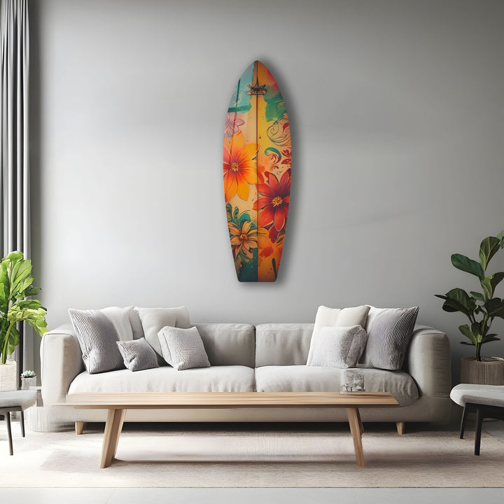 Red & Blue Flowers Surfboard Wall Art