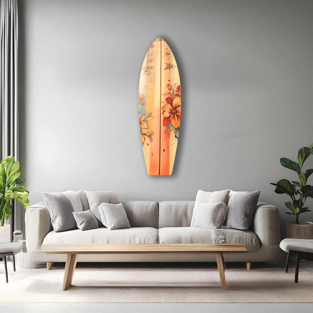 Beige Flowers Art Surfboard Wall Art