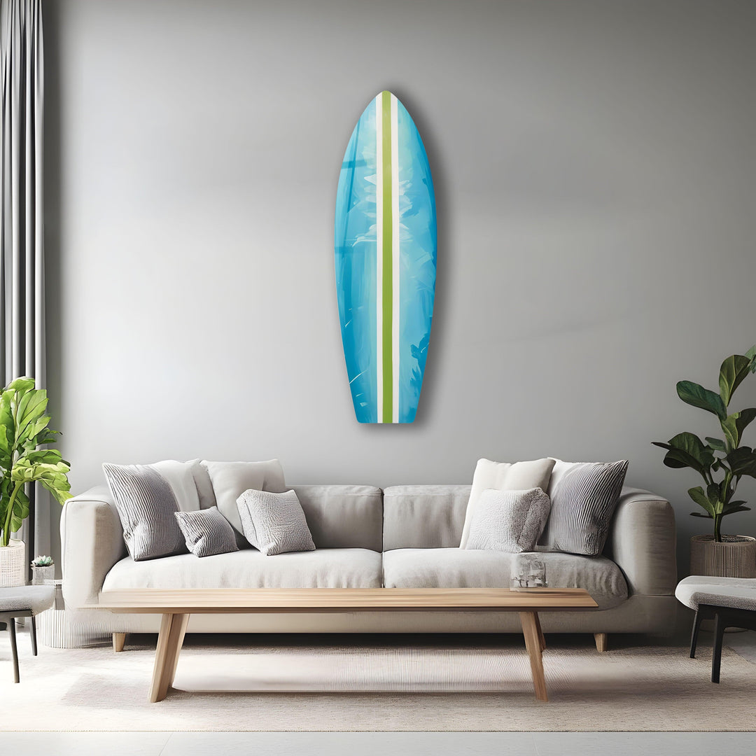 Blue Green Line Surfboard Wall Art