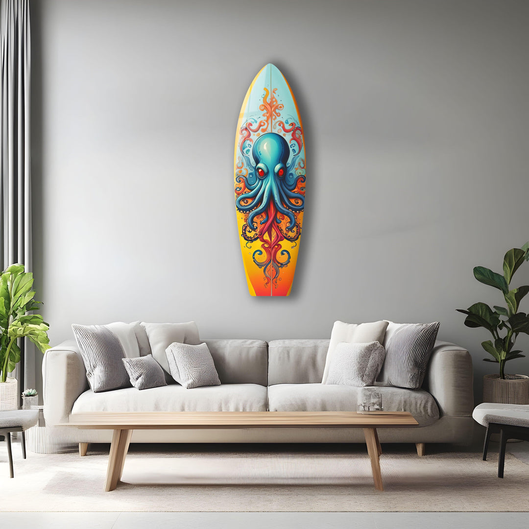 Blue Octopus Surfboard Wall Art