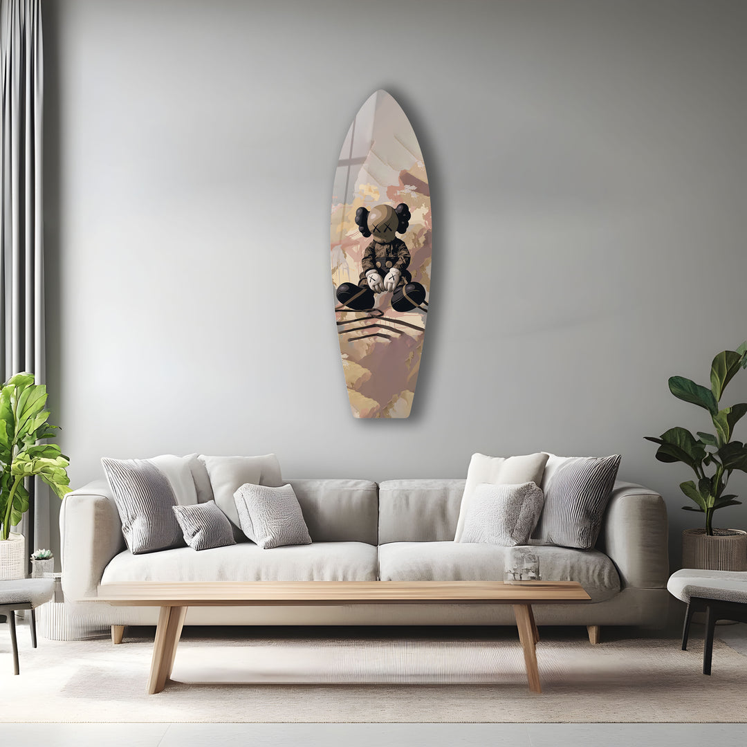 Minimalist Kaws-Inspired Surfboard Wall Art – Urban Street Figurine Design