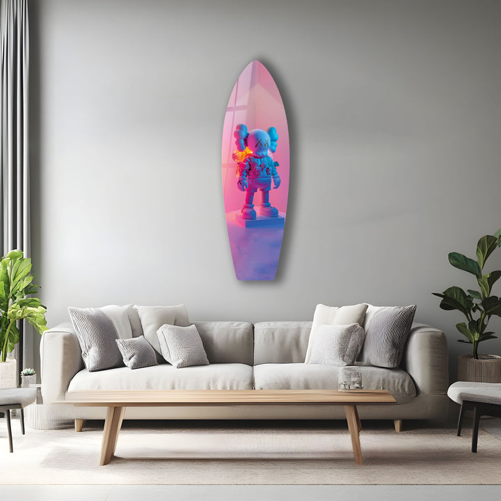 Kaws-Inspired Urban Street Art Surfboard Wall Art – Colorful Figurine Design