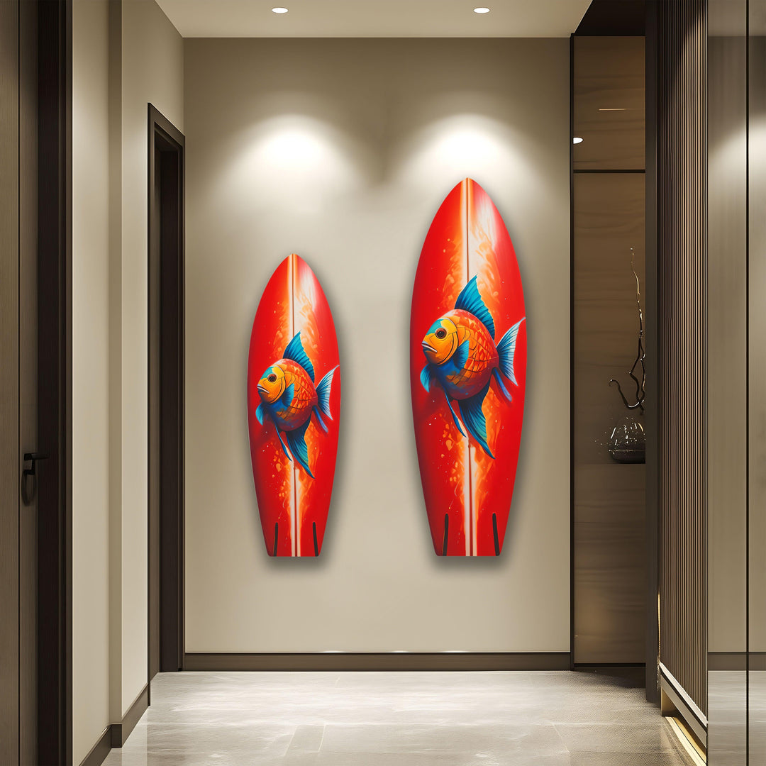 Red Fish Surfboard Wall Art