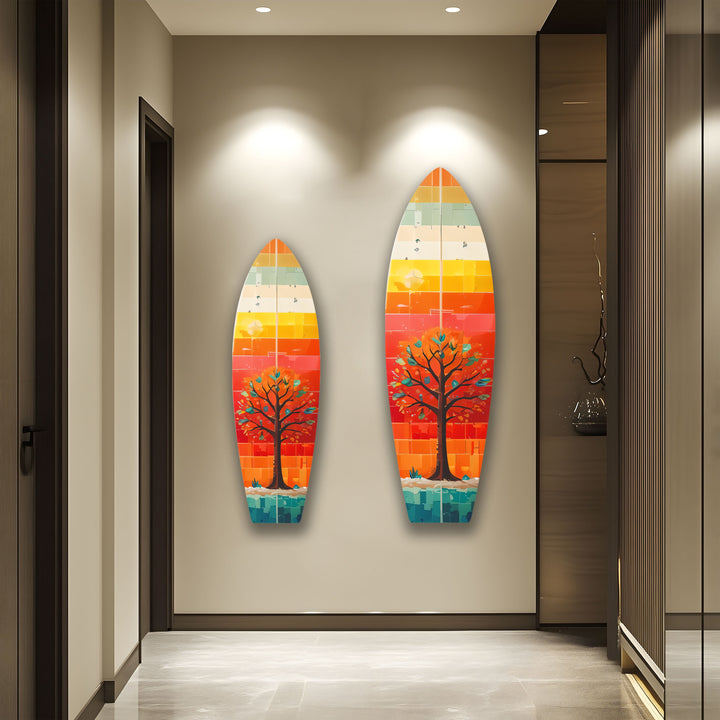 Stained Tree Orange Surfboard Wall Art