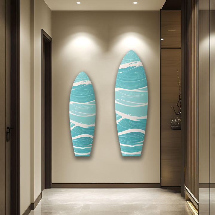 Blue Sea Wave Surfboard Wall Art