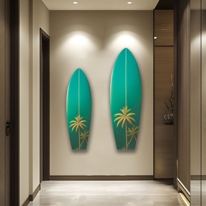 Green Palm Trees Surfboard Wall Art