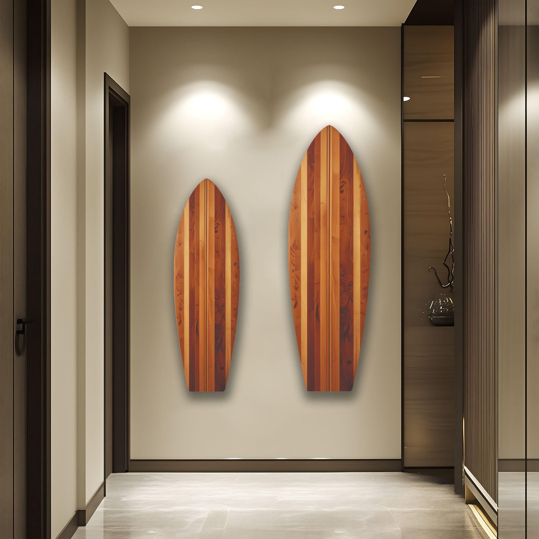 Brown Beige Wood Details Surfboard Wall Art