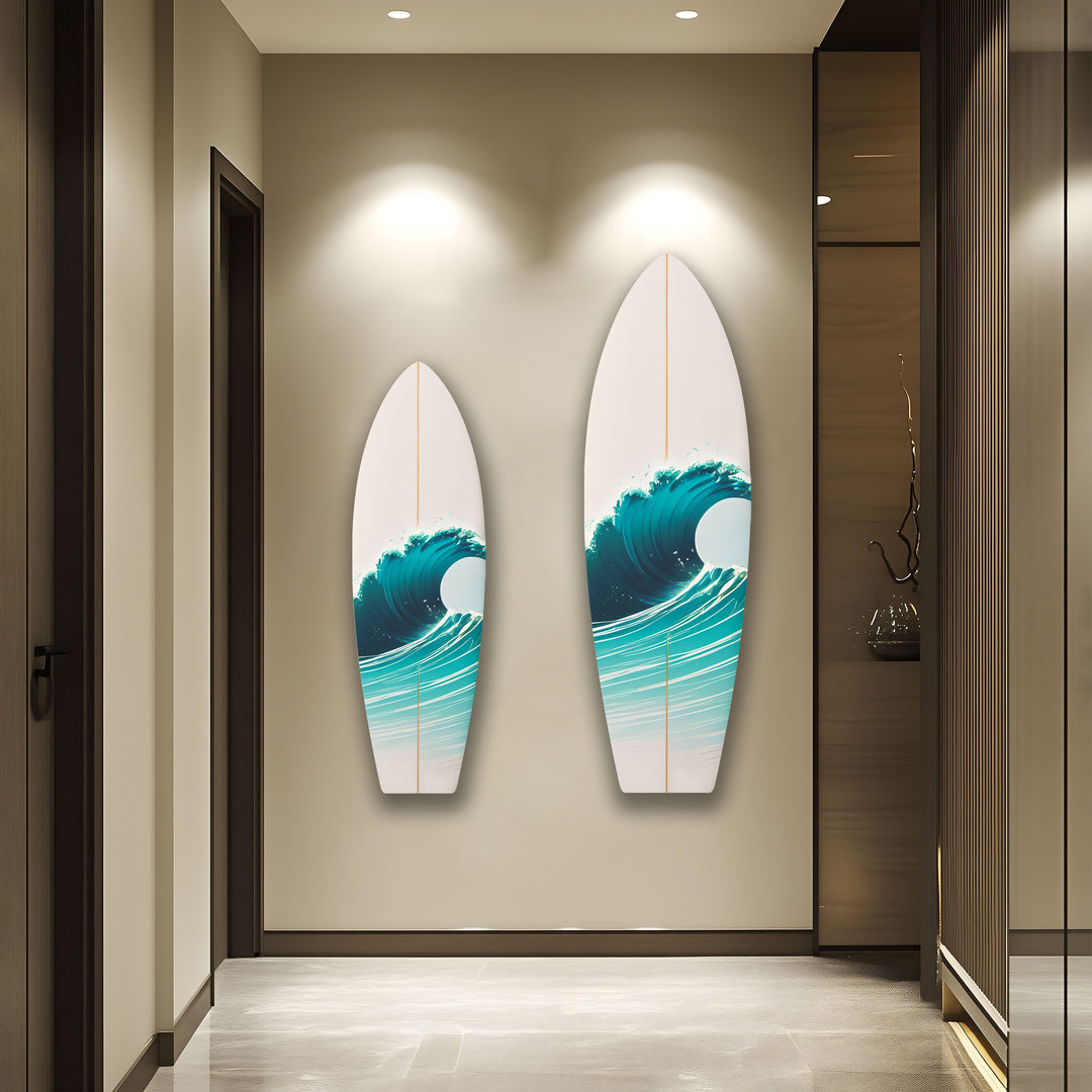 White Sea Waves Surfboard Wall Art