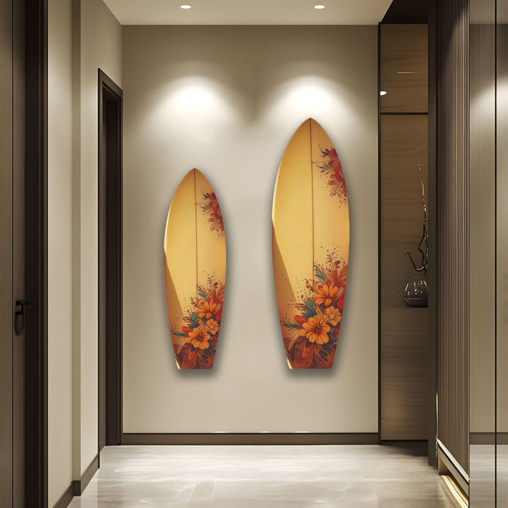 Flower Beige Surfboard Wall Art