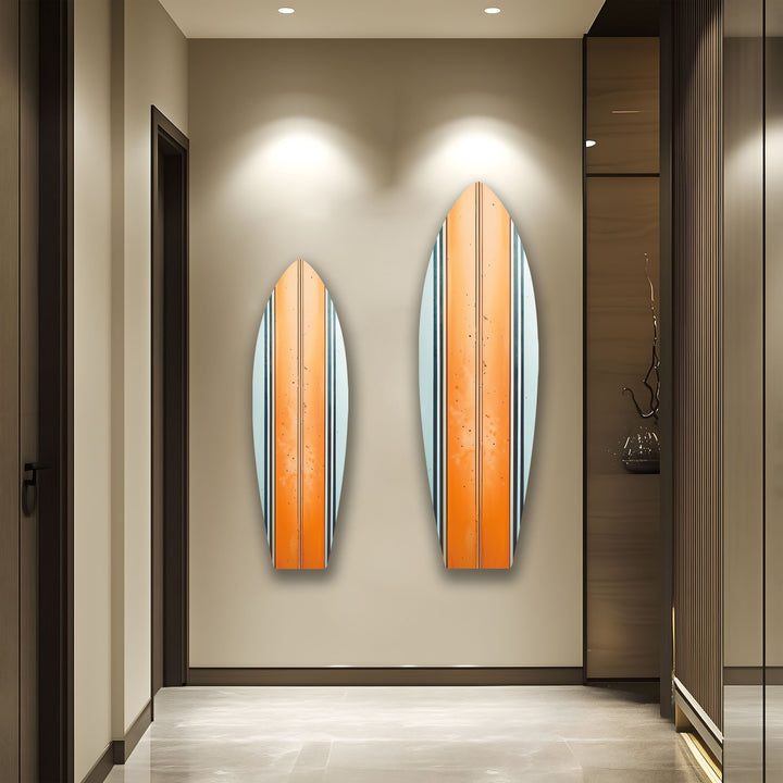 Orange White Lines Surfboard Wall Art