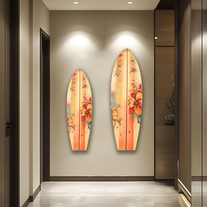 Beige Flowers Art Surfboard Wall Art