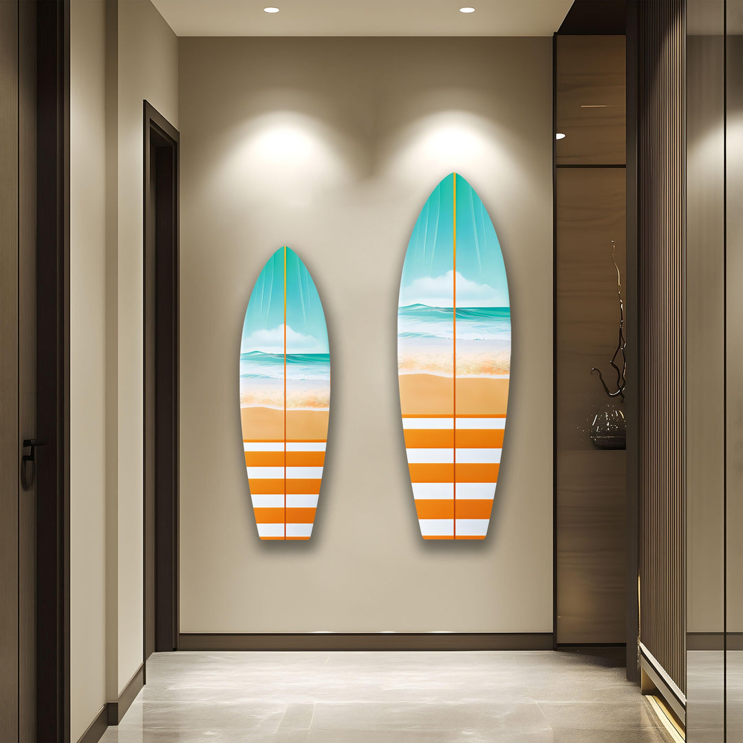 Beauty Sun & Sea Wave Surfboard Wall Art