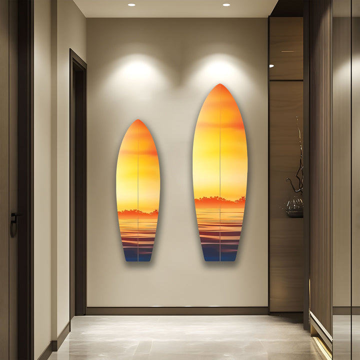 Orange Sunset Surfboard Wall Art