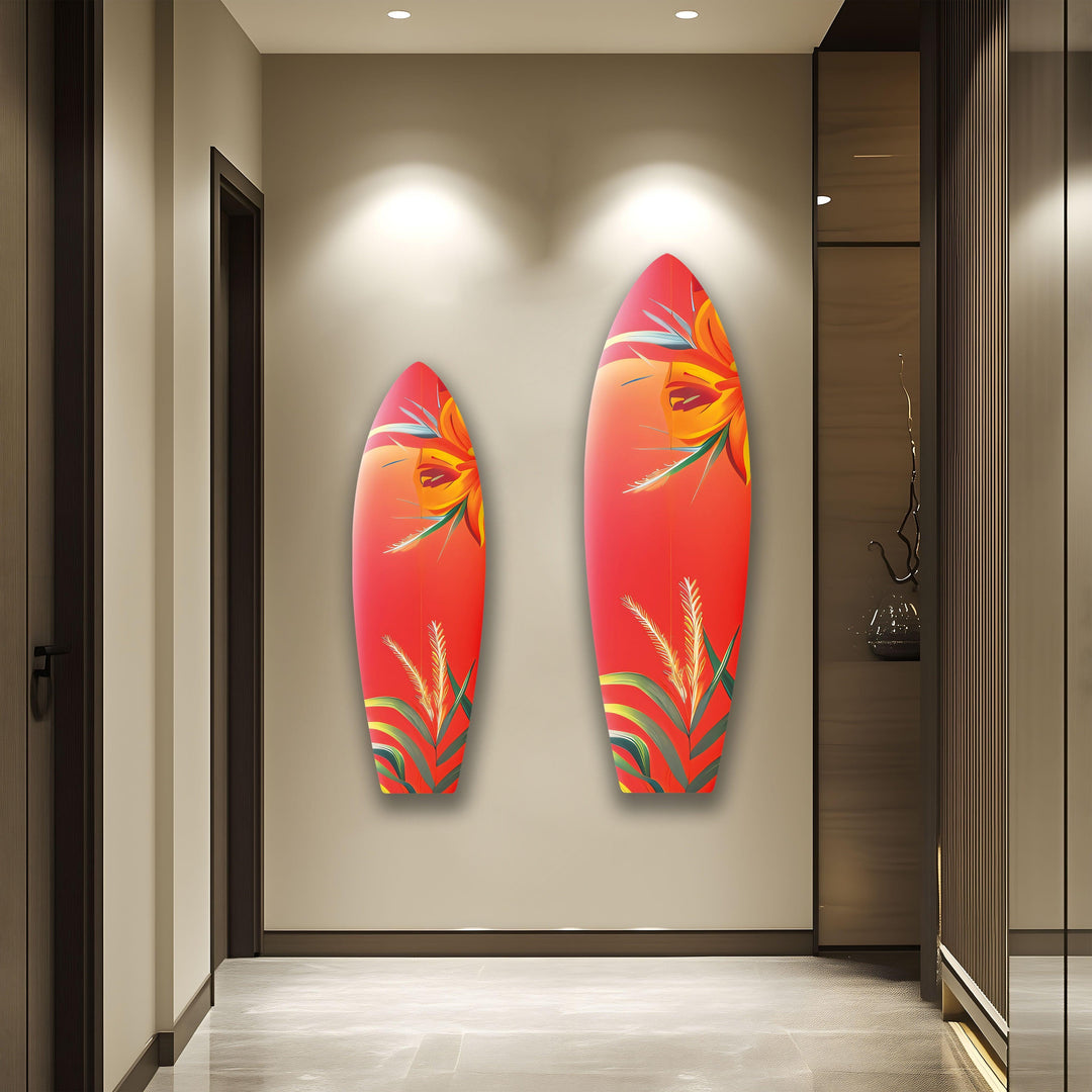 Botanical Red Surfboard Wall Art