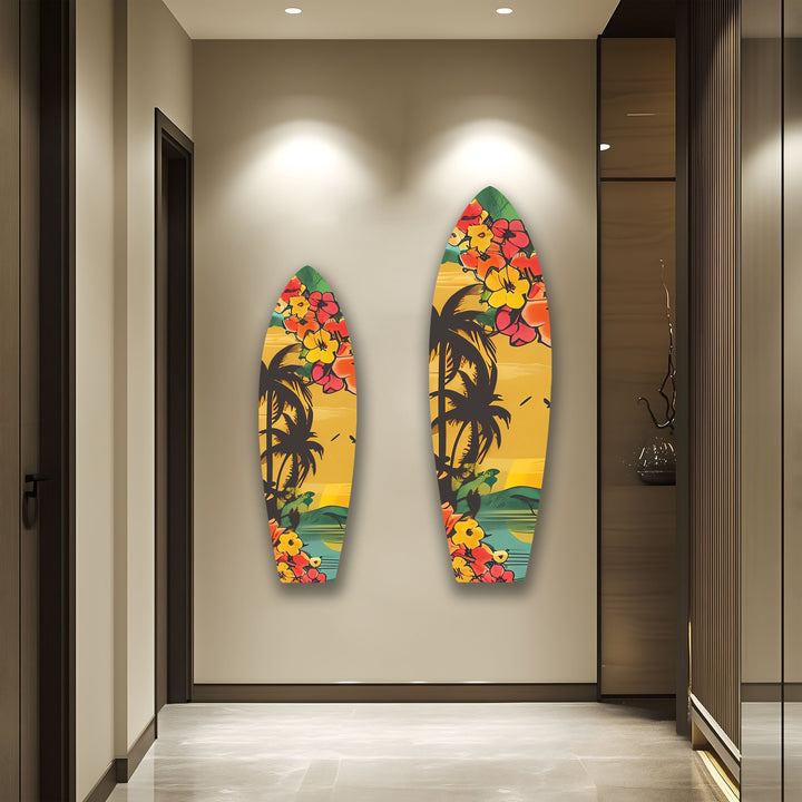 Palm Trees & Flowers Surfboard Wall Art