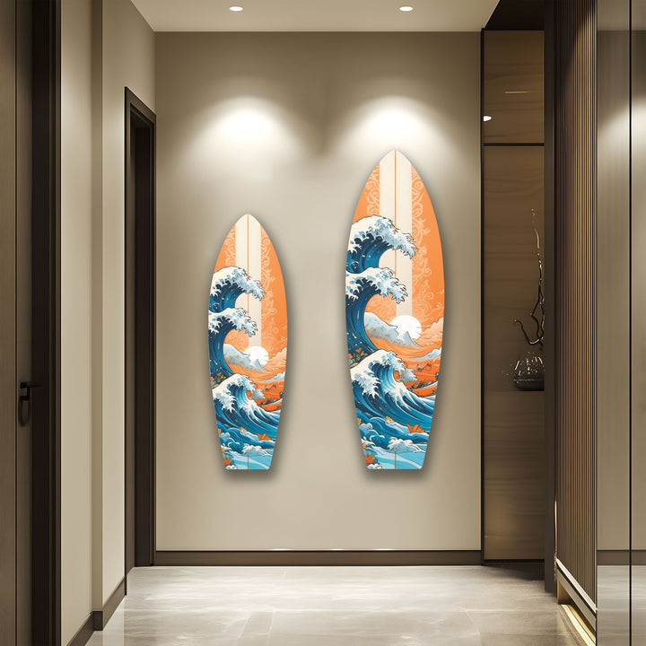 Japanese Ocean Wave Surfboard Wall Art