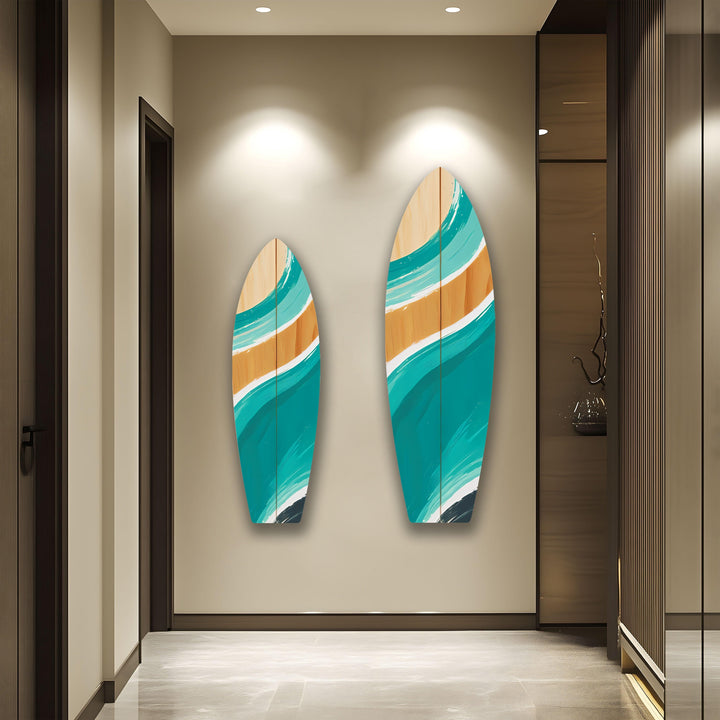 Blue Brown Surfboard Wall Art