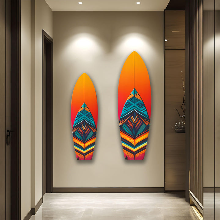 Blue Orange Details Surfboard Wall Art