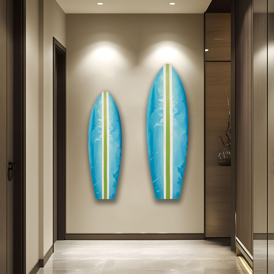 Blue Green Line Surfboard Wall Art