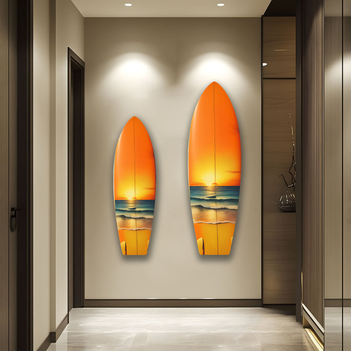 Sunset Ocean Surfboard Wall Art