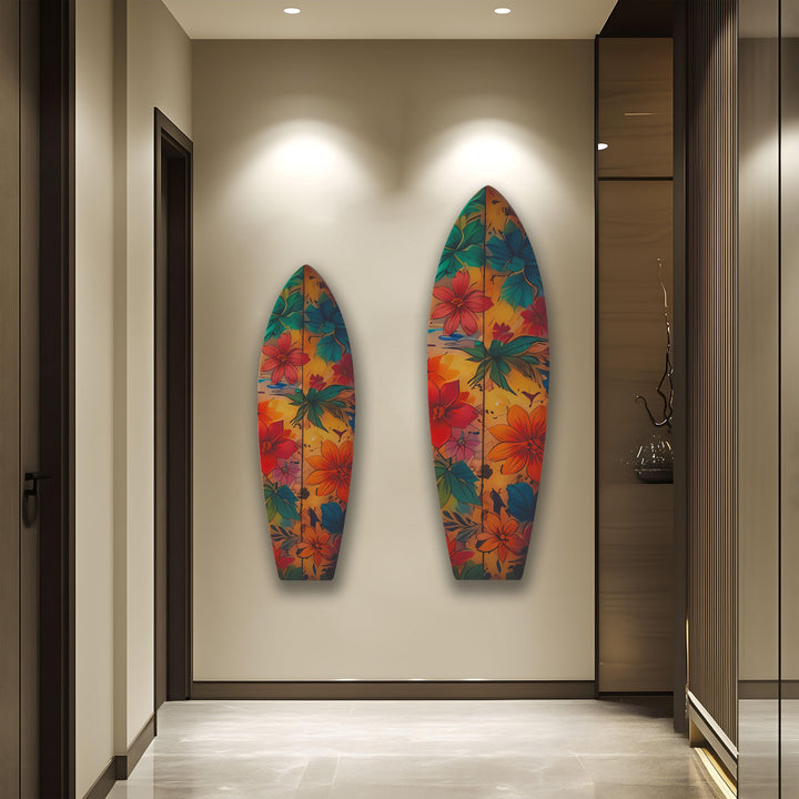 Blue & Red Flowers Surfboard Wall Art