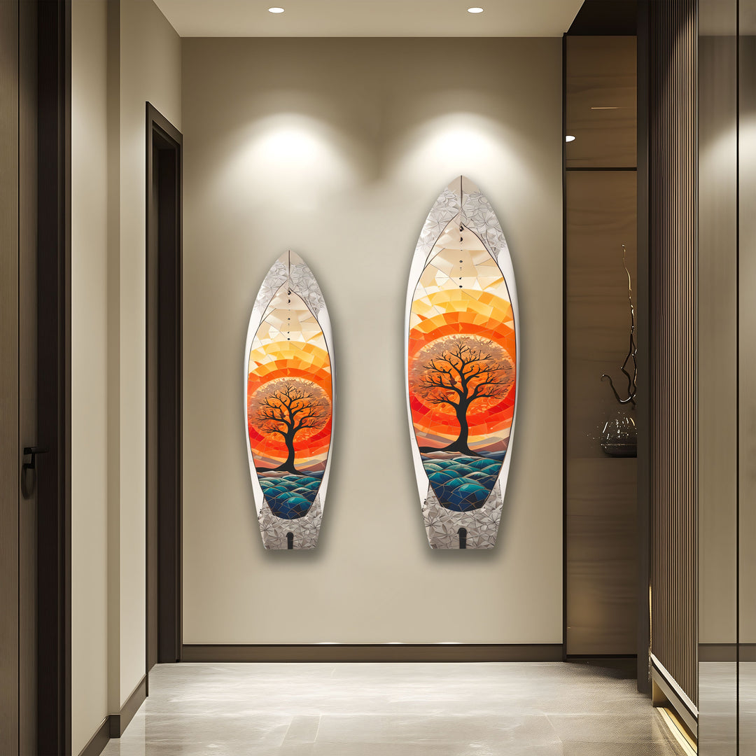 Stained Orange Tree Surfboard Wall Art