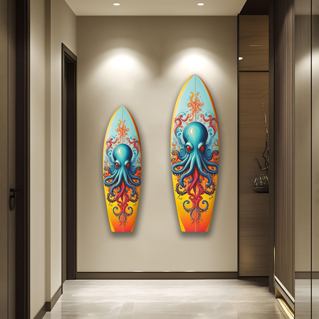 Blue Octopus Surfboard Wall Art