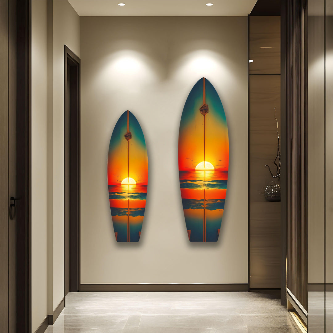 Sunset On The Beach Surfboard Wall Art