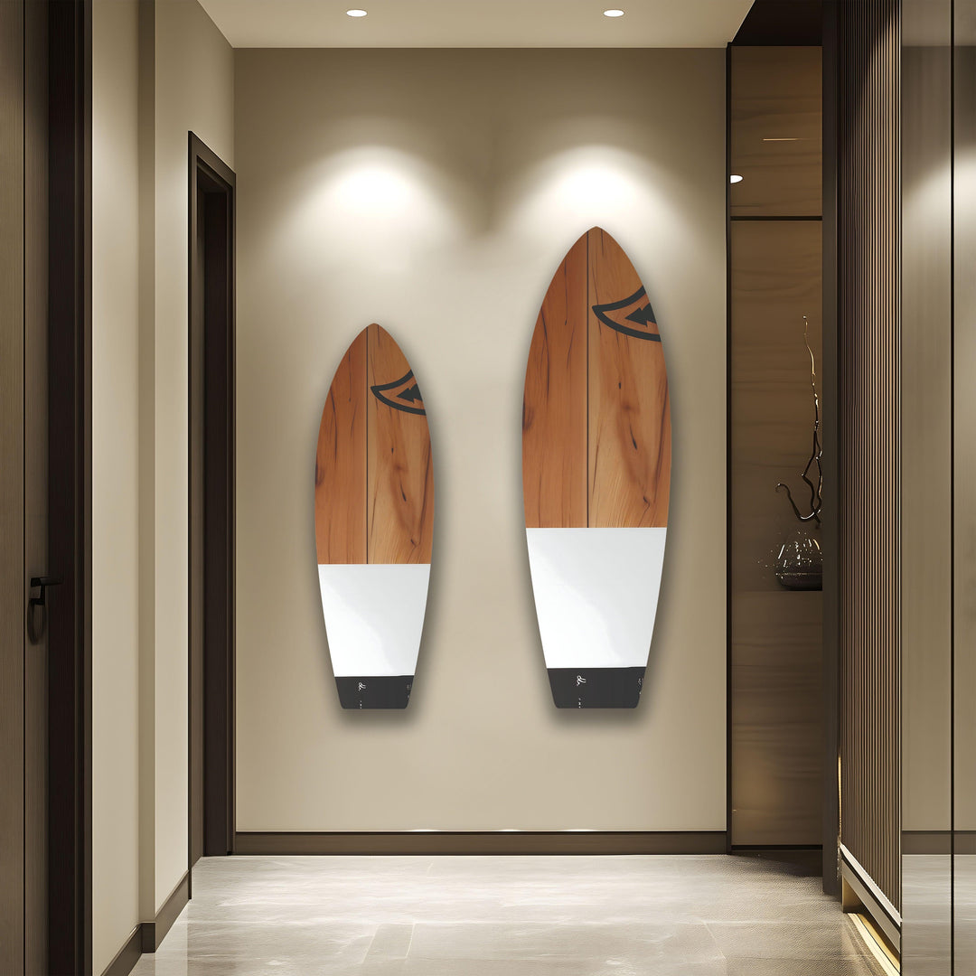 Wood Details White Surfboard Wall Art