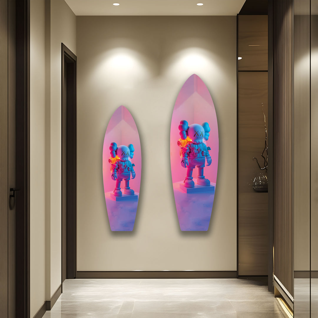 Kaws-Inspired Urban Street Art Surfboard Wall Art – Colorful Figurine Design