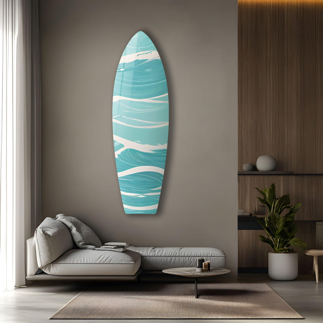 Blue Sea Wave Surfboard Wall Art