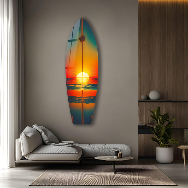 Sunset On The Beach Surfboard Wall Art