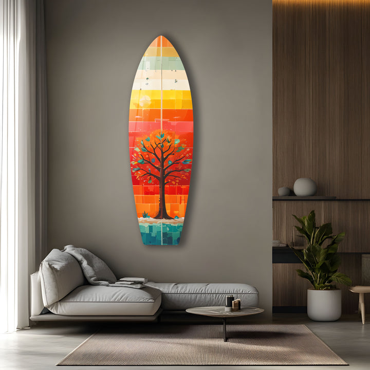 Stained Tree Orange Surfboard Wall Art