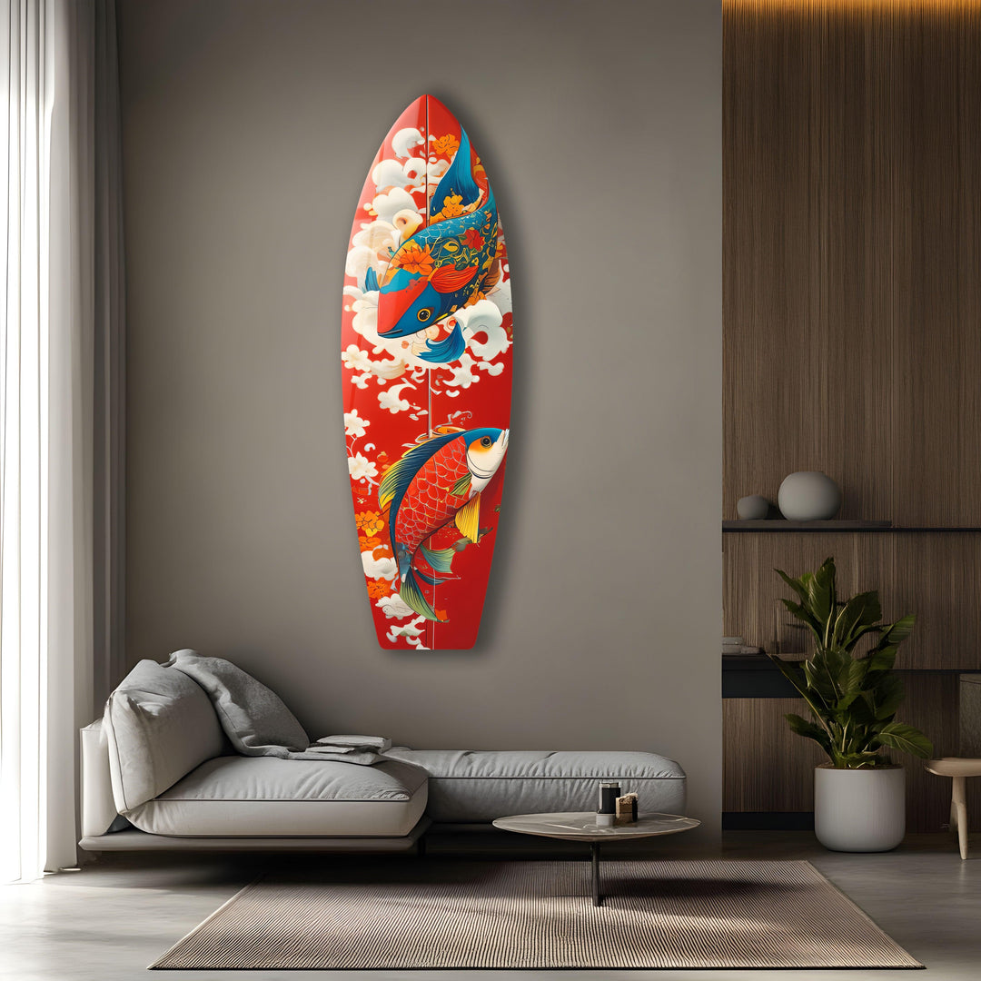 Koi Fish Surfboard Wall Art