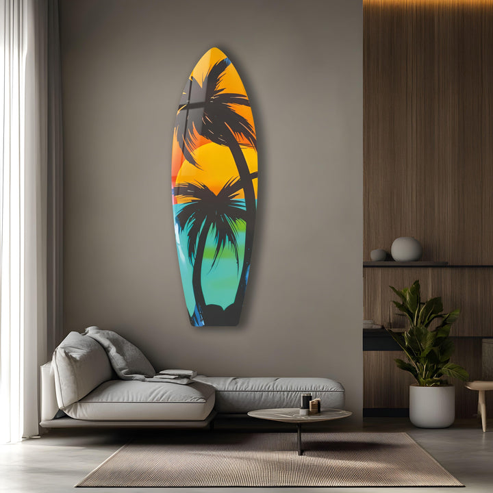 Black Palm Trees Surfboard Wall Art