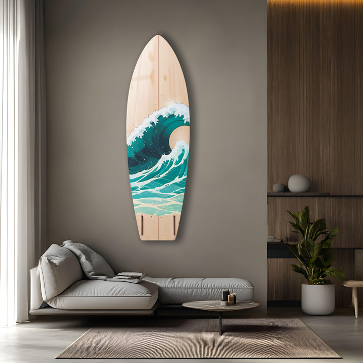 Beige & Ocean Waves Surfboard Wall Art