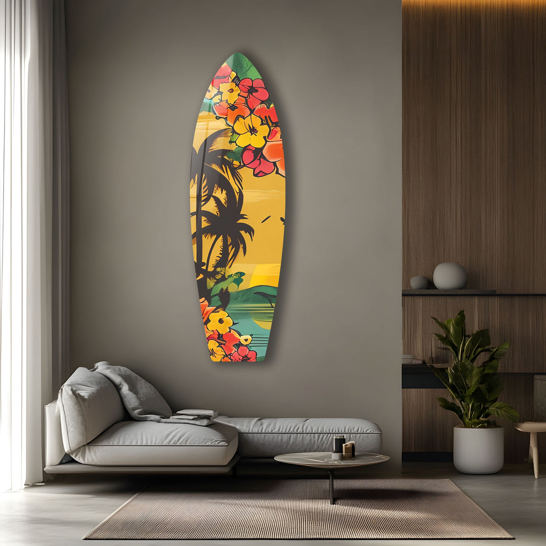 Palm Trees & Flowers Surfboard Wall Art