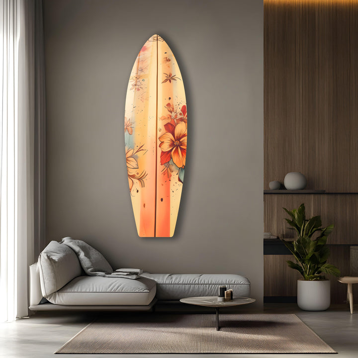 Beige Flowers Art Surfboard Wall Art