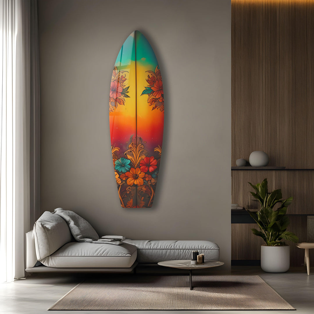 Red Vintage Botanical Surfboard Wall Art