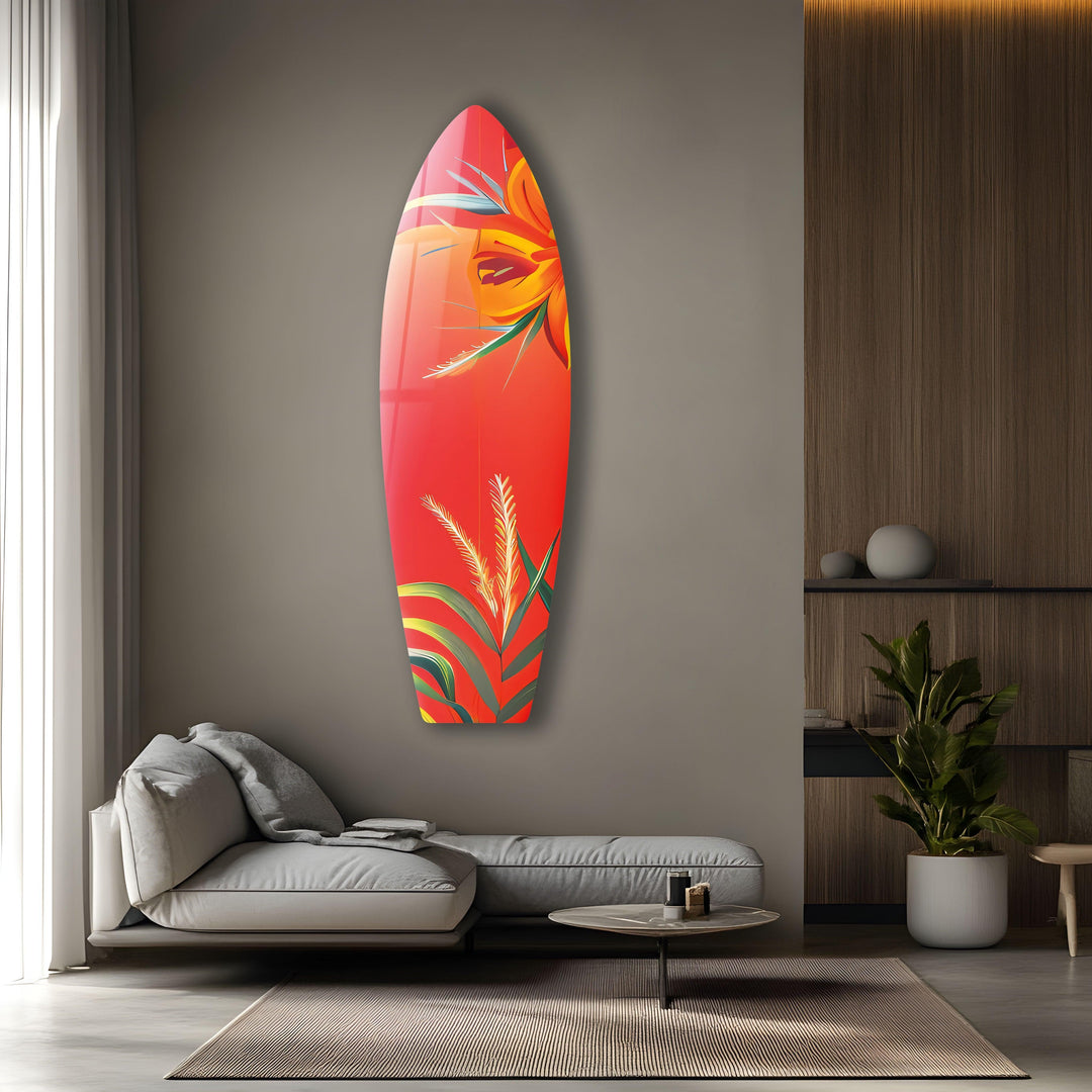 Botanical Red Surfboard Wall Art