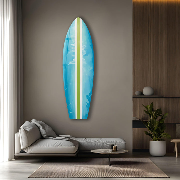 Blue Green Line Surfboard Wall Art