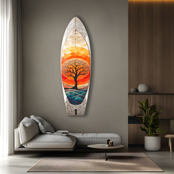 Stained Orange Tree Surfboard Wall Art