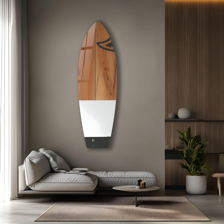 Wood Details White Surfboard Wall Art