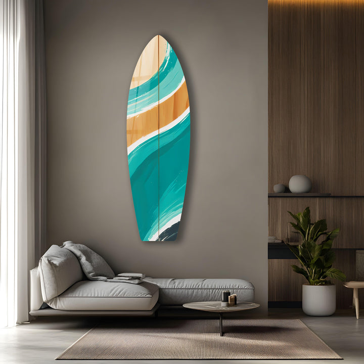 Blue Brown Surfboard Wall Art