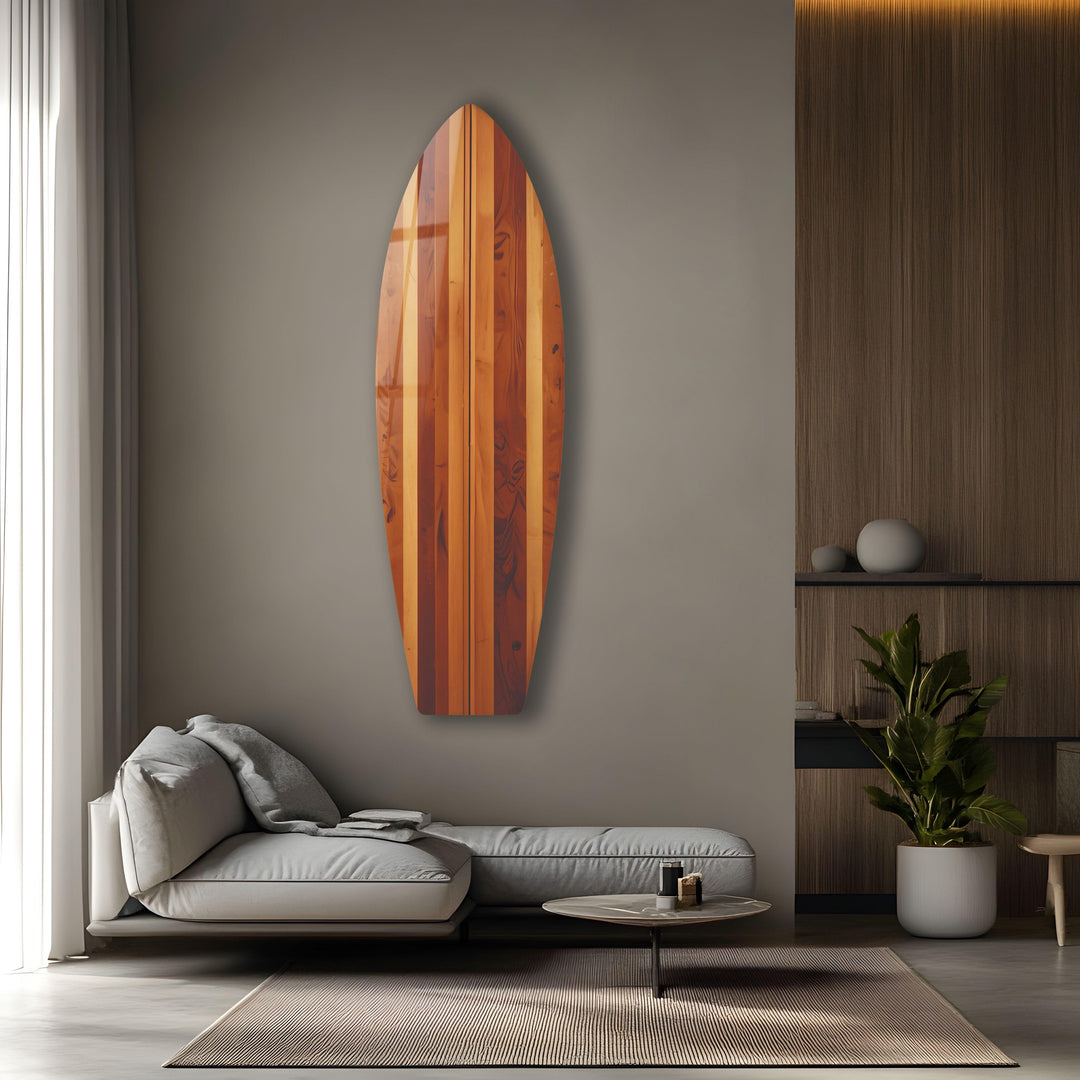 Brown Beige Wood Details Surfboard Wall Art